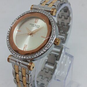 Anne Klein 12/2303 Women's 32mm Rose Gold/Silver Tone Crystal Accent Watch